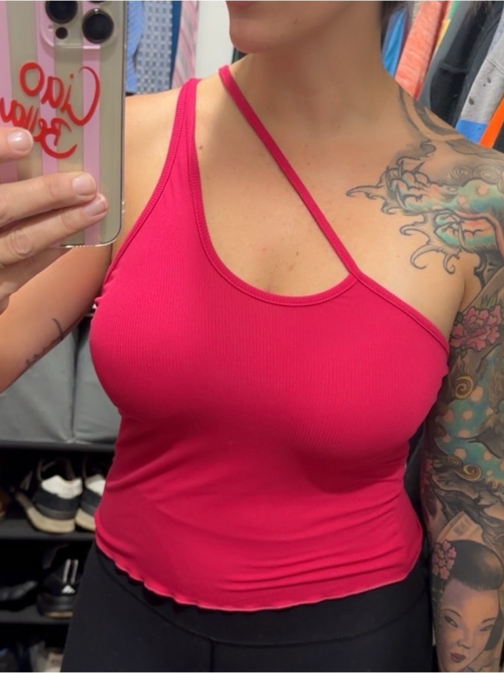 Hot Pink Asymmetrical Strappy Tank Top